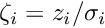 $ \zeta_i = z_i/\sigma_i$