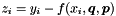 $z_i = y_i - f(x_i,\Vek{q},\Vek{p})$