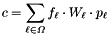 \begin{equation*} c = \sum_{\ell \in \Omega} f_{\ell} \cdot W_{\ell} \cdot p_{\ell} \end{equation*}