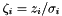 $ \zeta_i = z_i/\sigma_i$