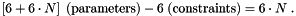\begin{equation*} \left[ 6 + 6 \cdot N \right] \; \textrm{(parameters)} - 6 \; \textrm{(constraints)} = 6 \cdot N \; . \end{equation*}