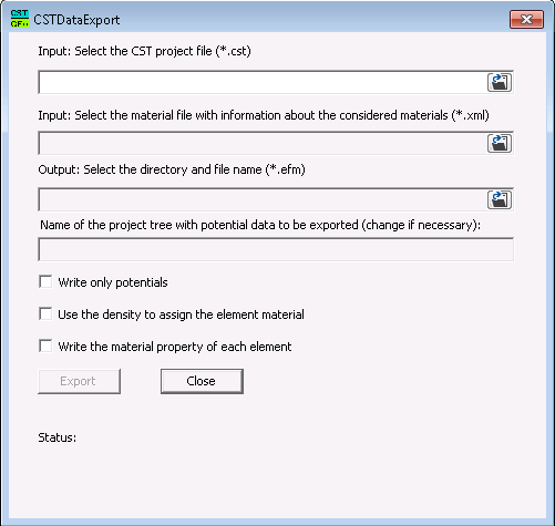 Screen shot of the CSTDataEport GUI.